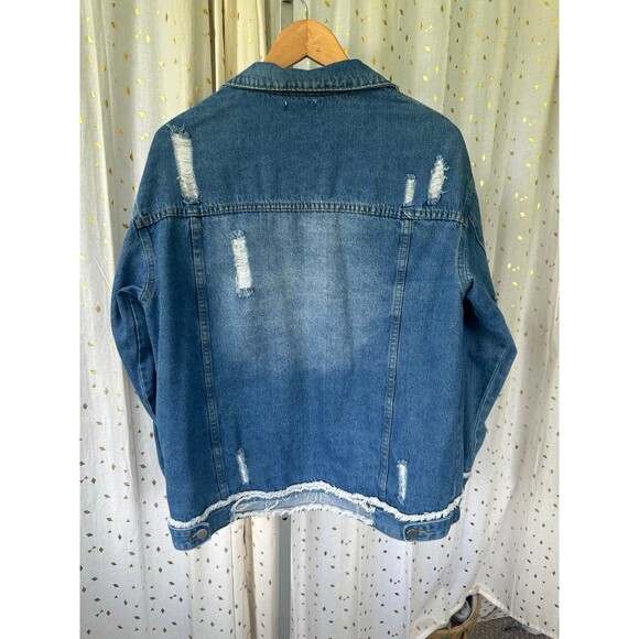 Zeagoo Women's Distressed Frayed Boyfriend Oversized Loose Trucker Denim Jacket - Picture 6 of 8